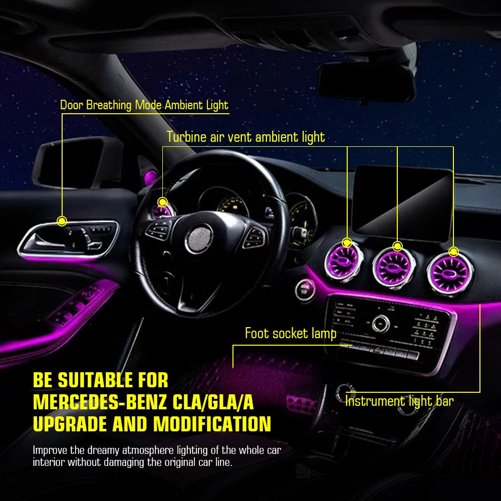 For Mercedes Benz Accessories A W176 CLA W117 C117 W156 GLA 12/64 Color Ambient LED T lifestyle view