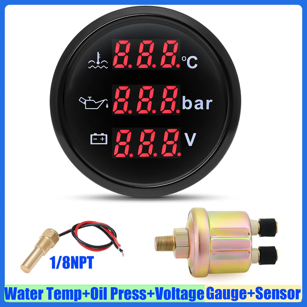 3 In 1 Digital Gauge Water Temperature Bar Oil Pressure Gauge With Alarm Voltmeter additional angle