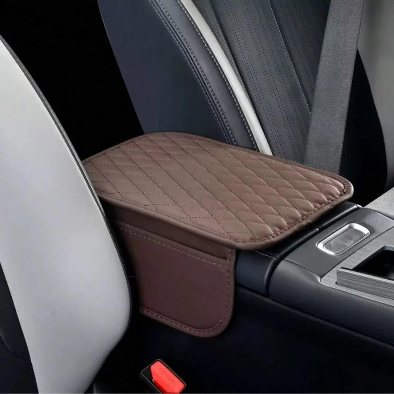 1pc Leather Car Center Console Armrest Cover Pad With 2 Storage Pockets, Universal Automotive Armrest Box Cushion