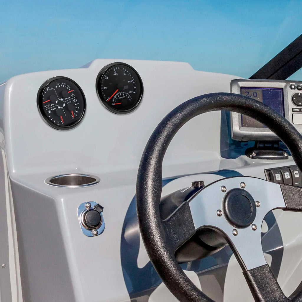 Dual Gauges Set 85MM GPS Speedometer Gauge 120kmh 200kmh & 4in 1 Fuel Level + Volt + Oil Press + Water Temp Meter For Marine Car