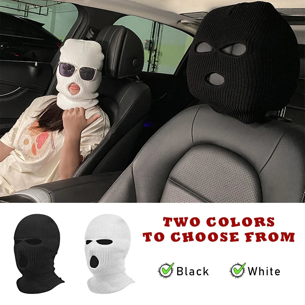 Universal Car Headrest Cover Car Seat Face Mask Ski Mask Halloween Christmas Funny Decor detail view