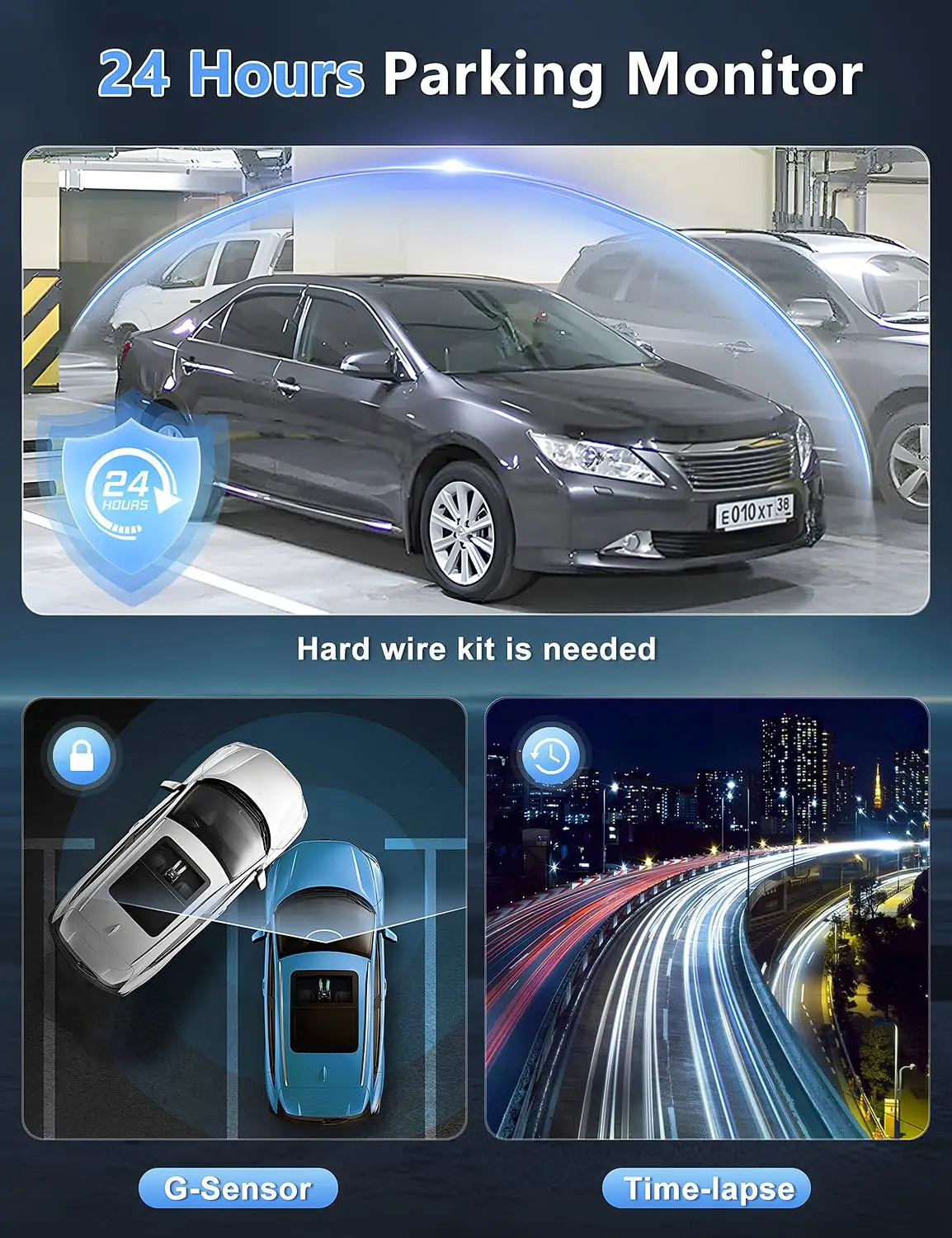 4K UHD Dash Cam with WiFi | Front & Rear Dual Lens, Night Vision, 24H Parking Monit additional angle