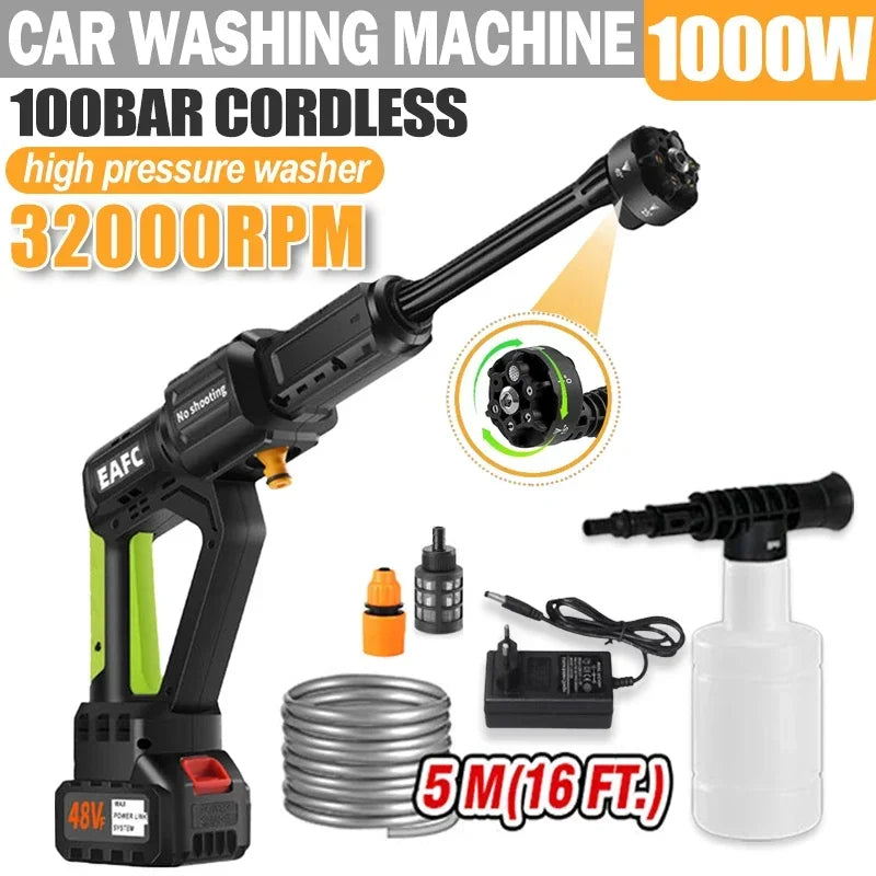100BAR 1000W Brushless Cordless High Pressure Car Washer Rechargeable Car Cleaning Washer Spray Foam Generator Water Gun Machine