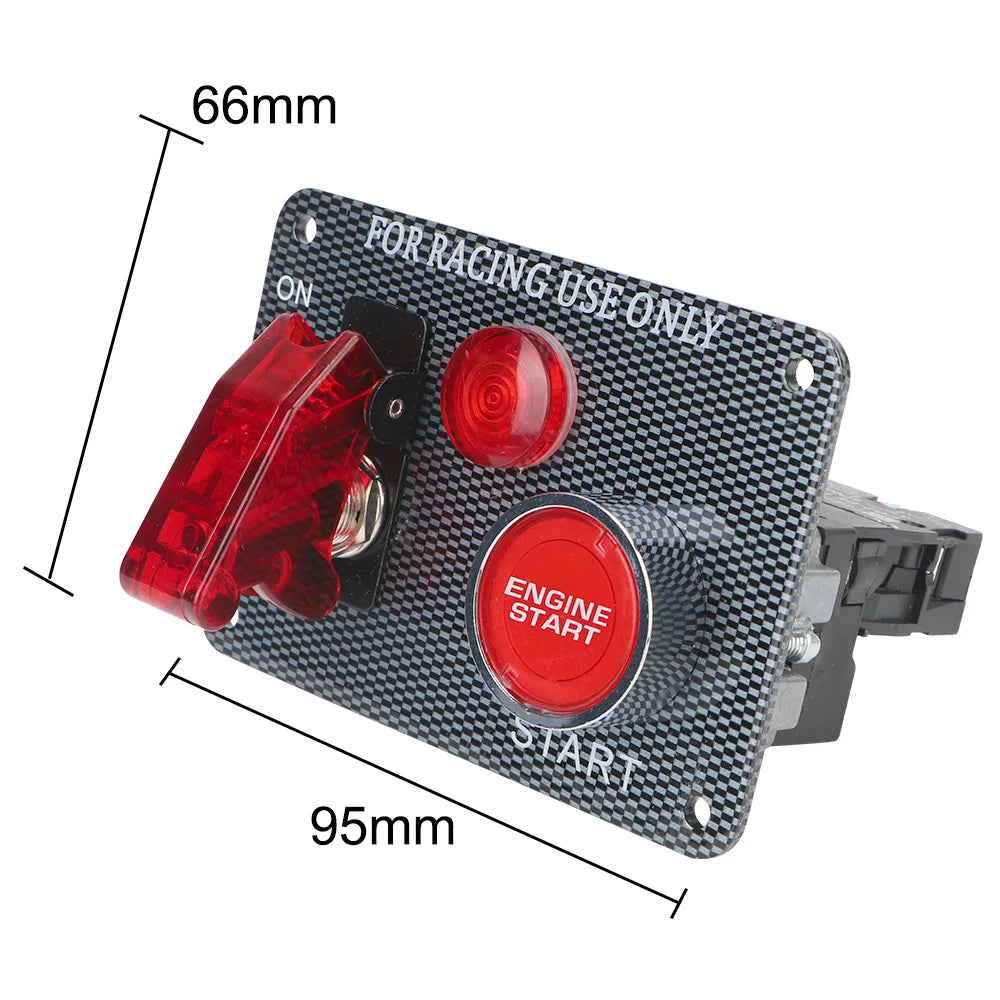 Car Switch Panel 2 Toggle Start Push Button Carbon Fiber