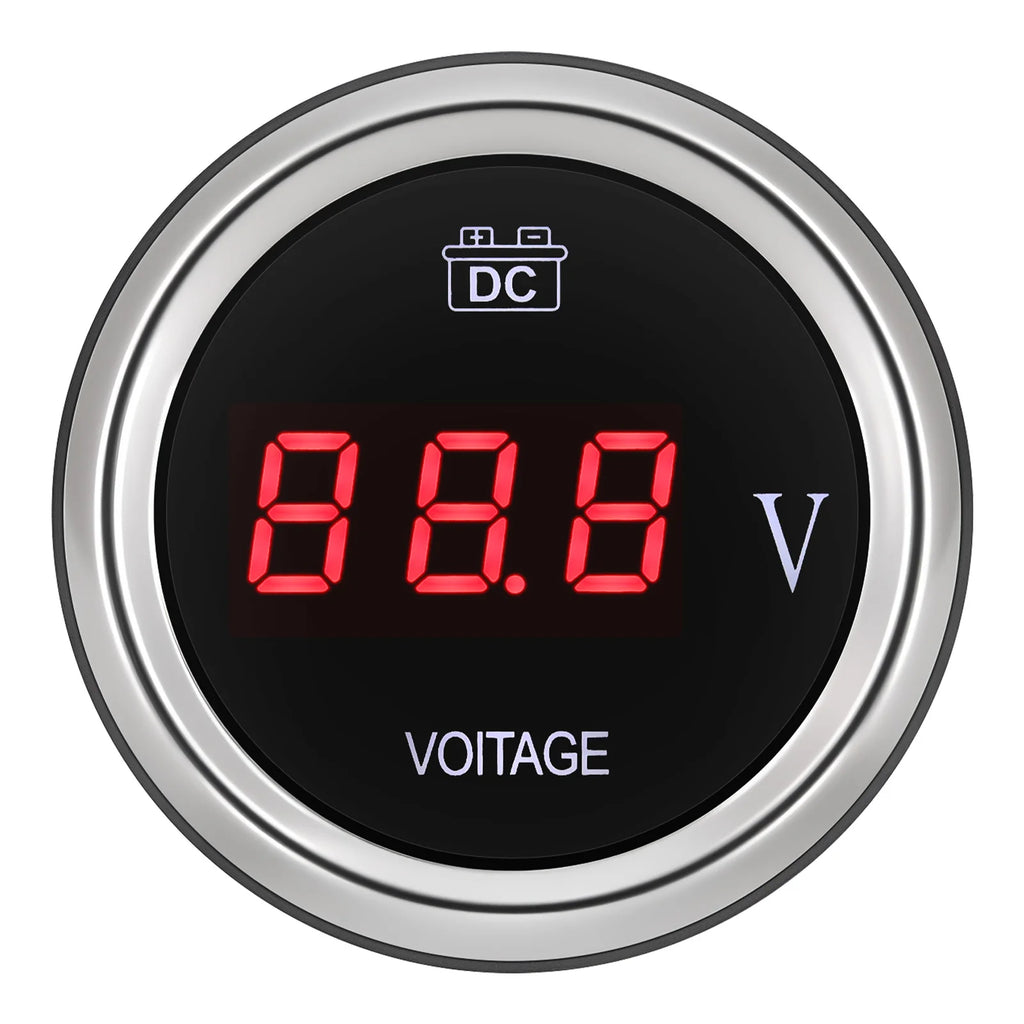 52mm Car Boat Battery Voltage Gauge DC12V~24V Voltmeter Voltage Indicator With Red LED Backlight Waterproof for Boat Marine