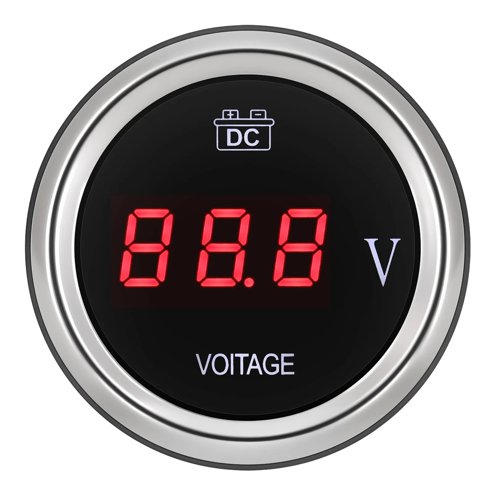 52mm Car Boat Battery Voltage Gauge DC12V~24V Voltmeter Voltage Indicator With Red LED Backlight Waterproof for Boat Marine