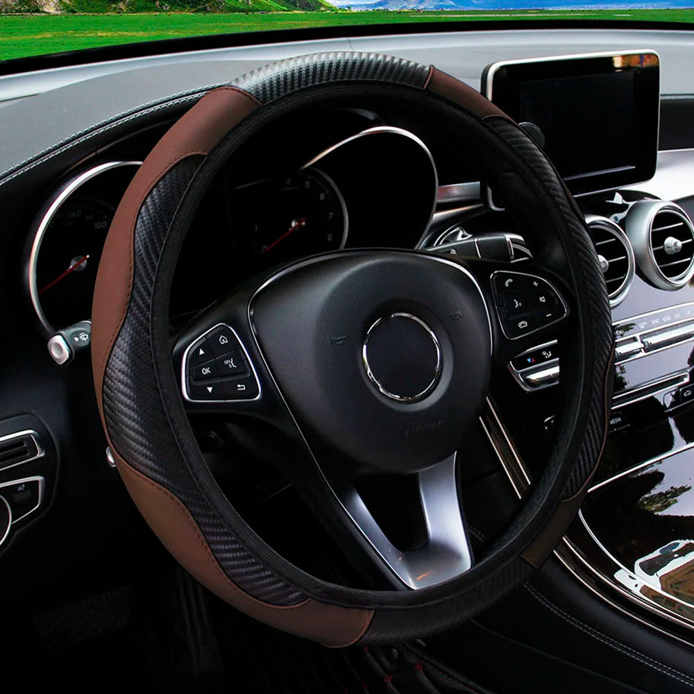 Car Decoration PU Carbon Fiber Leather Car Steering Wheel Cover No Inner Ring Univers lifestyle view
