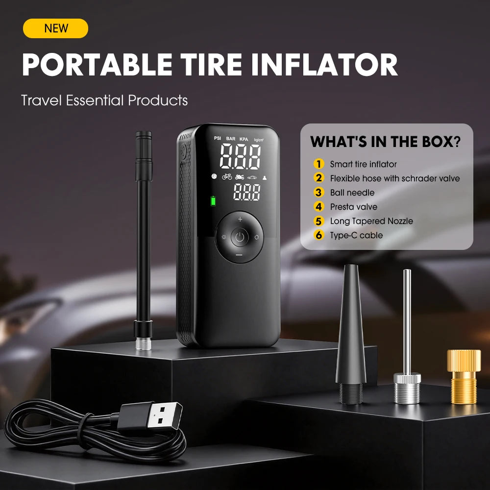 CARSUN Portable Tire Inflator Rechargeable | Digital Air Compressor for Car, Bike, an lifestyle view