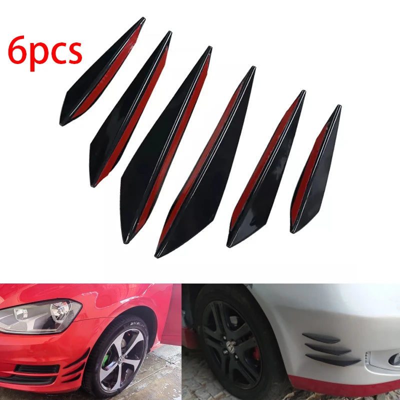 6pcs Universal Rubber Car Front Bumper Lip Protector Rear Diffuser Black Carbon Fiber Spoiler Splitt