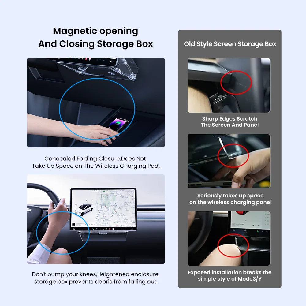 Magnetic Under Screen Storage Box | Hidden Tray for Tesla Highland Model 3 and Junipe lifestyle view