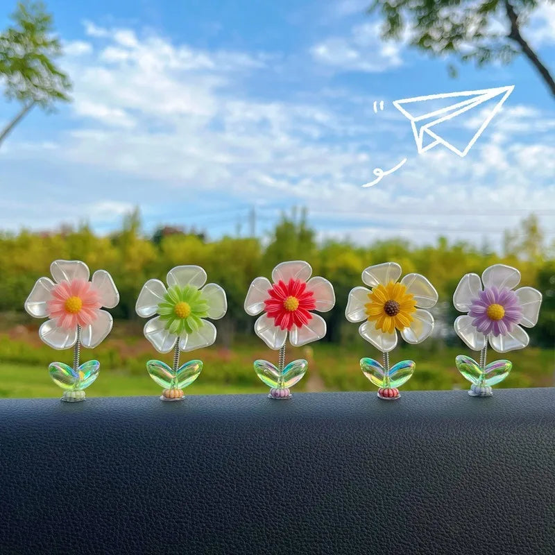 Cute Shaking Flower Car Dashboard Ornament, Bobblehead Auto Interior Decoration Universal Car Decor Accessories