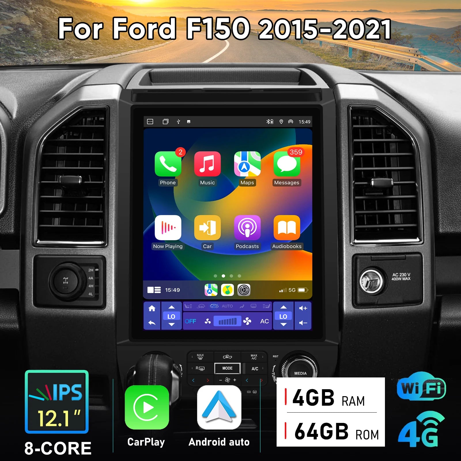 Junsun Android 15 Car Multimedia Player Touch Screen Head Unit Stereo Radio For Ford F150 2015 2016