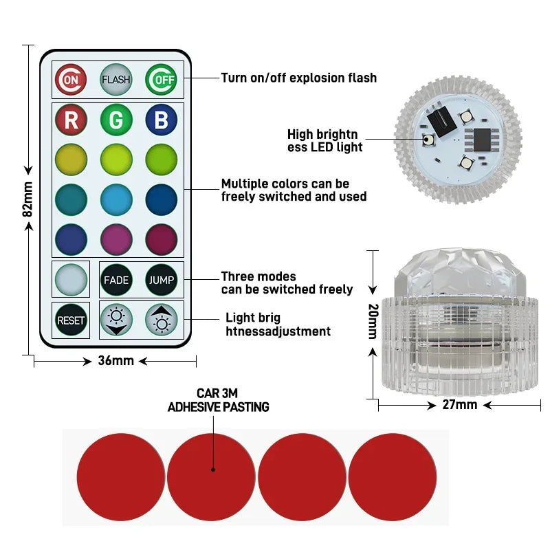 Wireless LED Car Interior Ambient Light with Remote Control additional angle