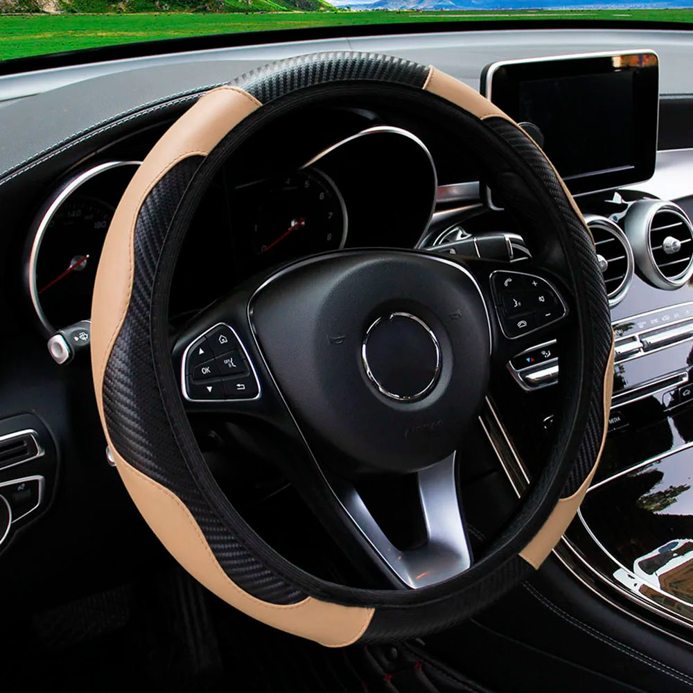 Car Steering Wheel Cover Breathable Anti Slip PU Leather Steering Covers Suitable 37-3 close-up view