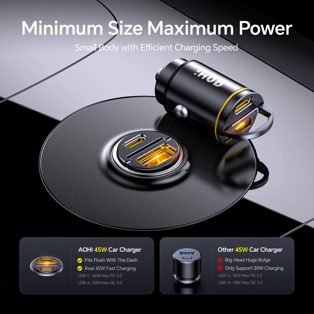AOHI SUPERAUTO PD 45W Fast Car Charger (USB-C & USB-A) alternate view