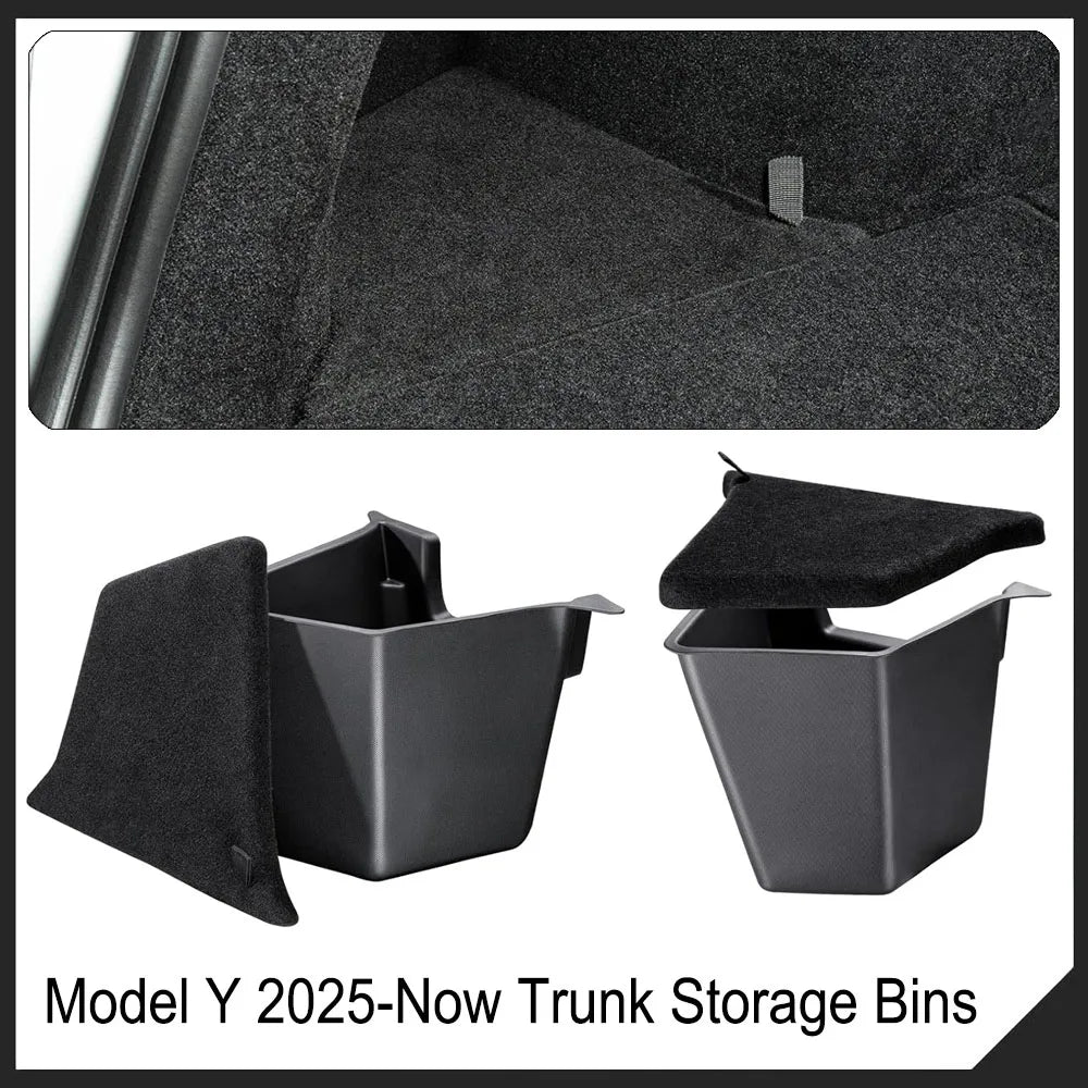 Tesla Model Y Juniper Rear Trunk Side Storage Box | TPE or Flocking Trunk Organizer Bin