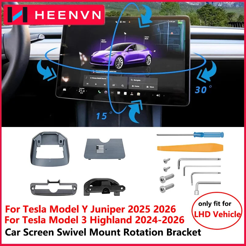 Heenvn Screen Swivel Mount for Tesla Model Y Juniper Model 3 Highland Car ABS Screen Rotating Bracke