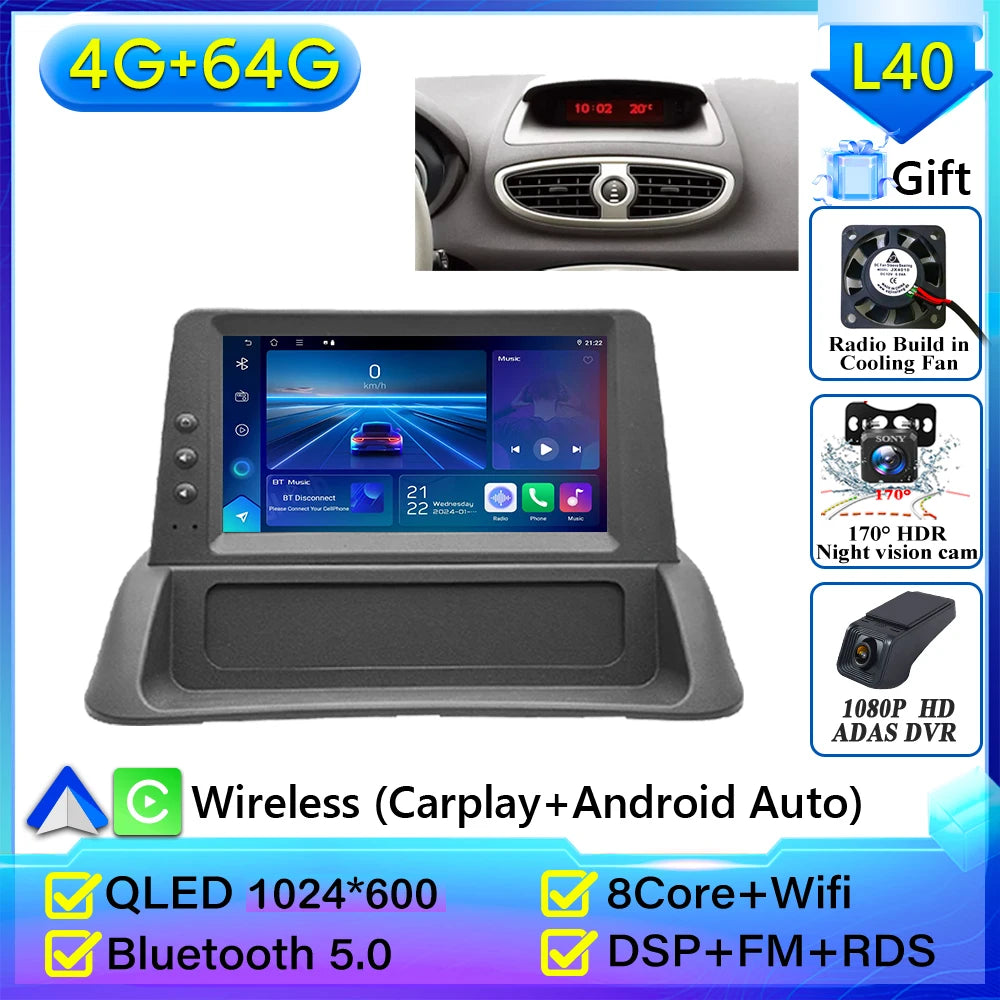 Carplay for Renault Clio 3 2005-2014 | Android 16 GPS Navigation Car Radio with 2K Scree detail view