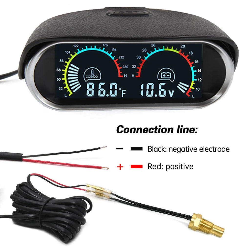 12V Car 2 in 1 LCD Gauge Voltmeter and Water Temperature Meter | 1/8 NPT Temp Sensor Wat detail view