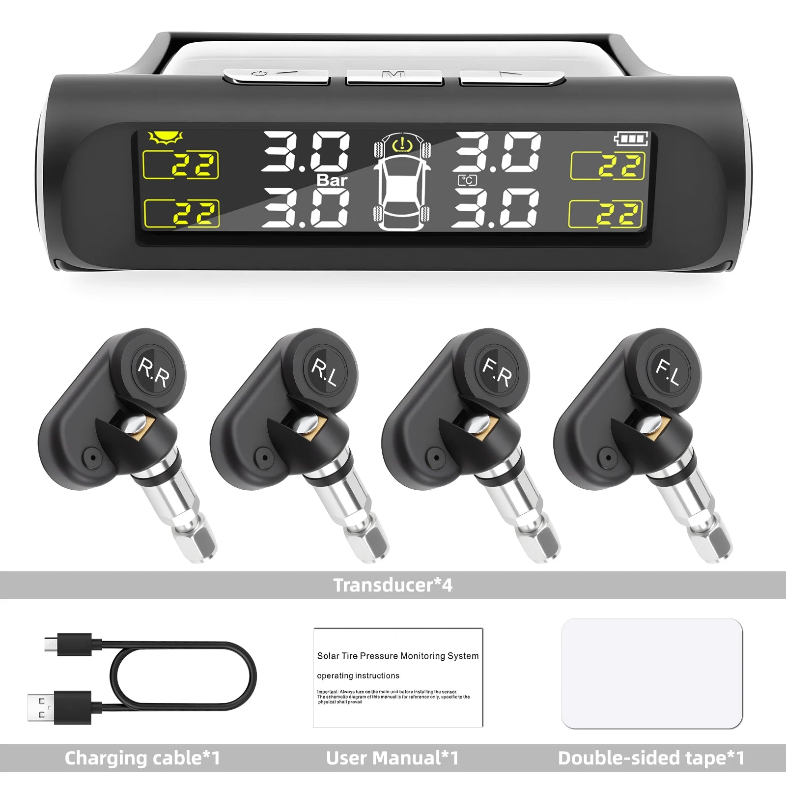 Smart Solar TPMS Car Tire Pressure Alarm Monitor System | 4 Internal Sensor Driving Safety Warning S