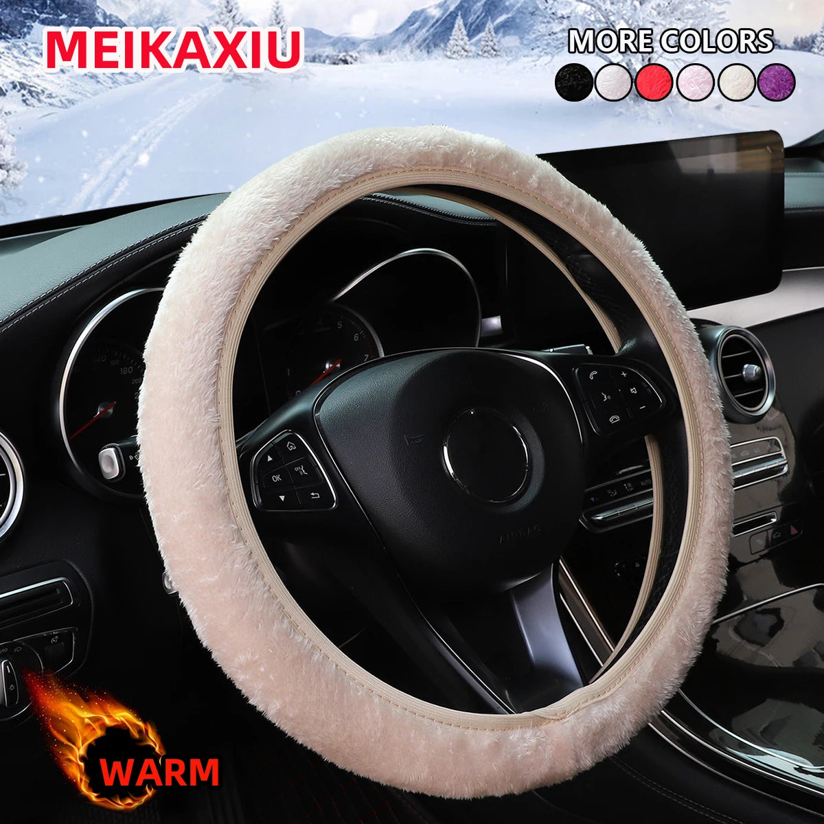 Winter Plush Steering Wheel Cover Black additional angle