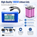 12V 18650 Lithium Battery Pack with BMS and Charger detail view
