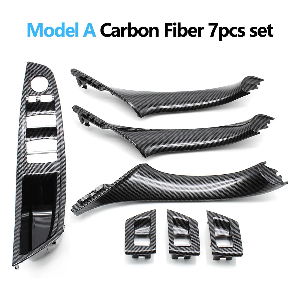 7pcs Set LHD Interior Armrest Door Pull Handle Panel Inside Trim Cover For BMW 5 Seri alternate view