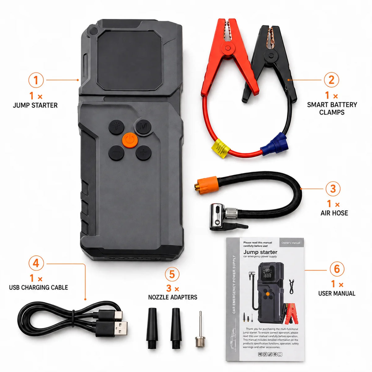 Car Jump Starter Power Bank Portable Air Pump Tire Air Compressor Car Battery Emergency detail view