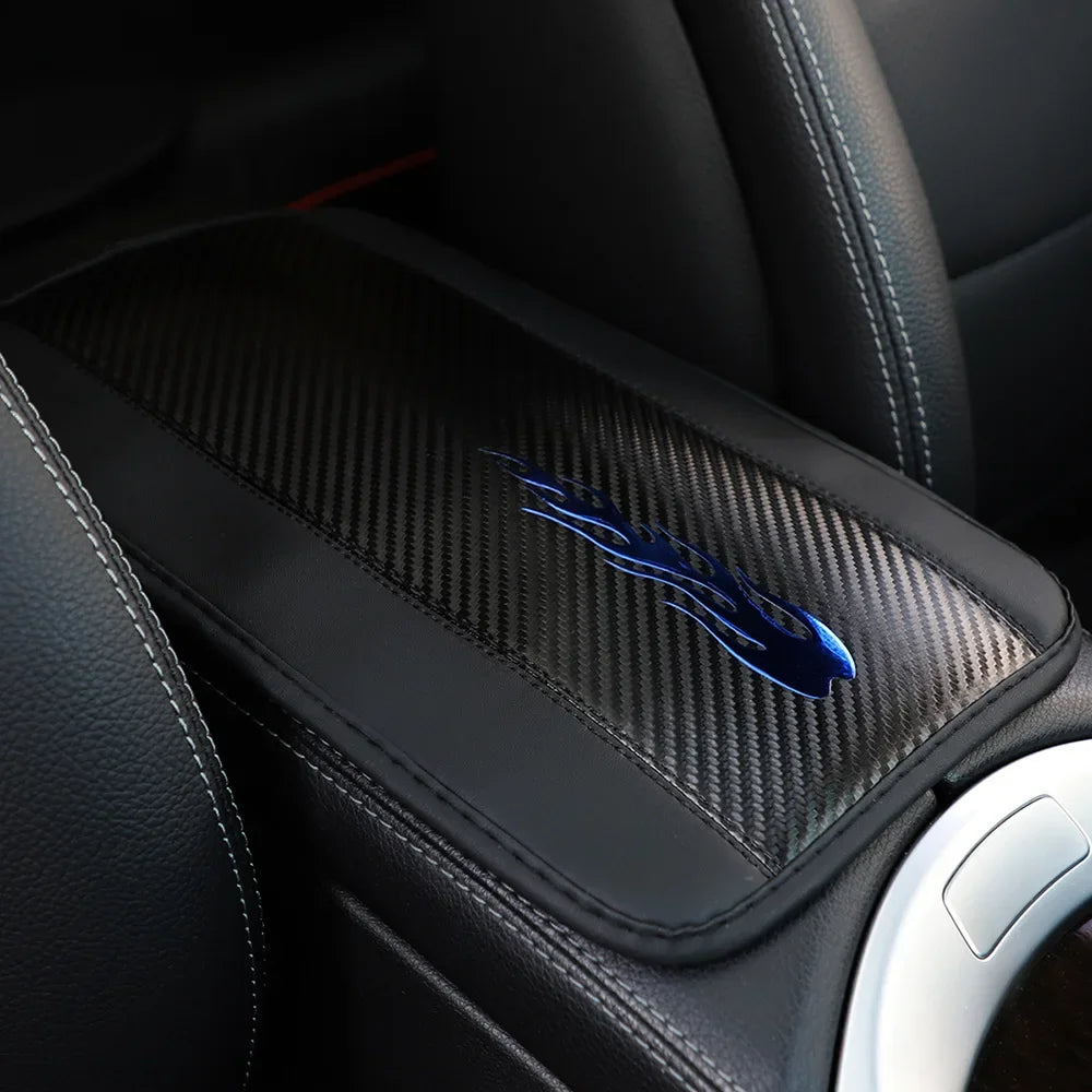 PU Leather Car Armrest Pad Cover Universal Center Console Wave Embroider Auto Seat Box Protection Cushion Hand Supports