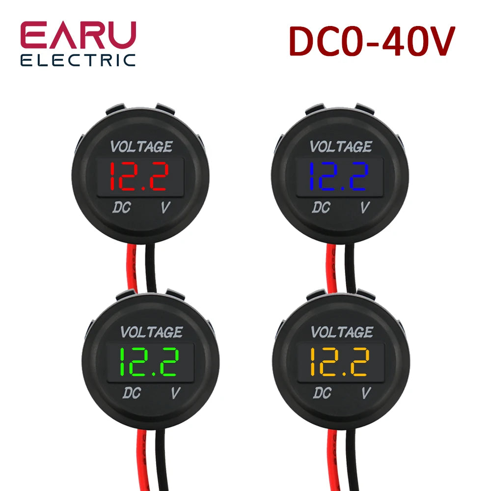 EARU DC 0-40V Waterproof Voltmeter | LED Digital Display Voltage Monitor for Car and Motorcycle Batt