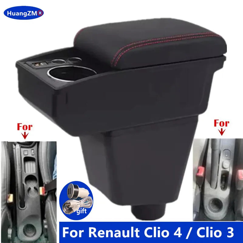 Car Armrest For Renault Clio 4 Armrest Box For Renault Captur Clio 3 III IV Double-Layer Storage Box Cup Holder Car Accessories