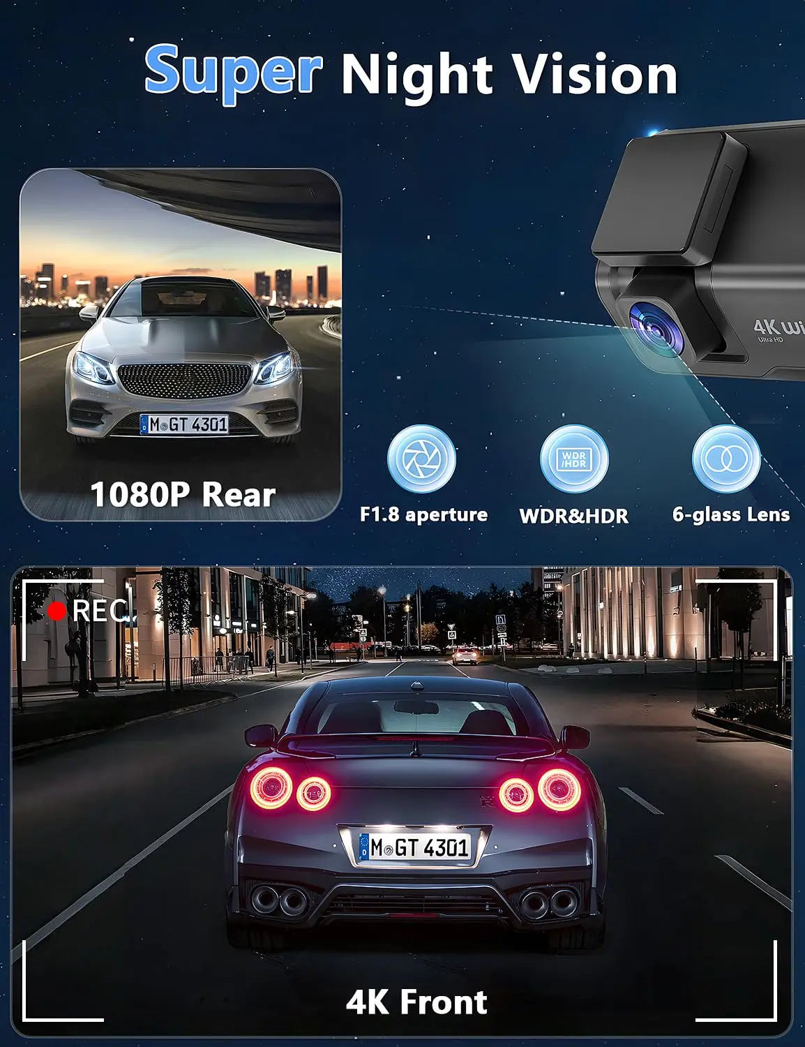 4K UHD Dash Cam with WiFi | Front & Rear Dual Lens, Night Vision, 24H Parking Monitor lifestyle view