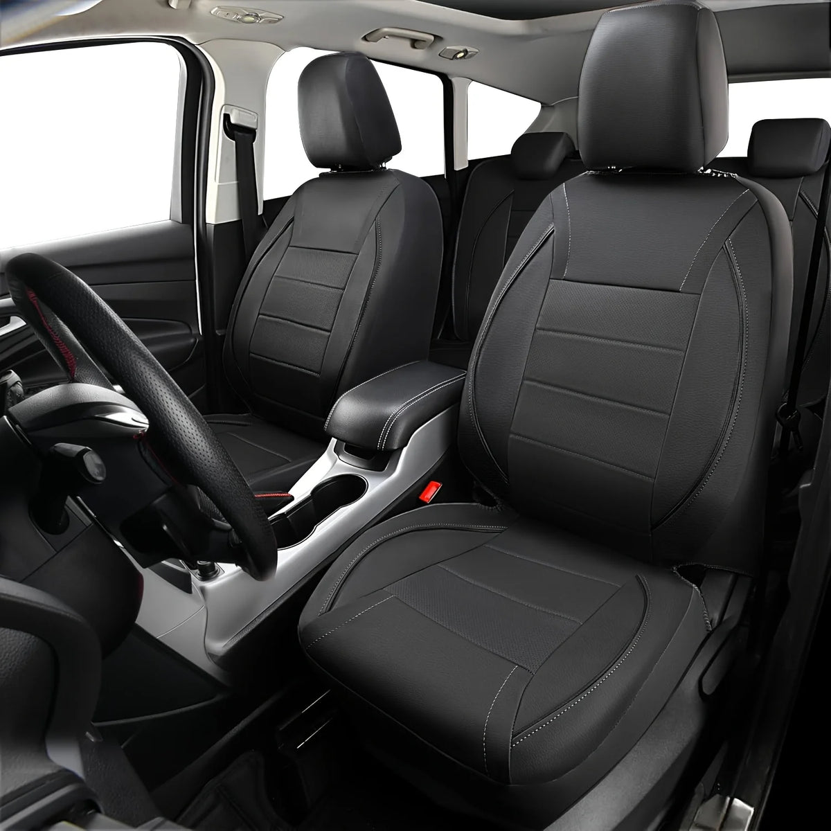 Universal Leather Car Seat Covers Simple Style Breathable Full Set or Front Pair additional angle
