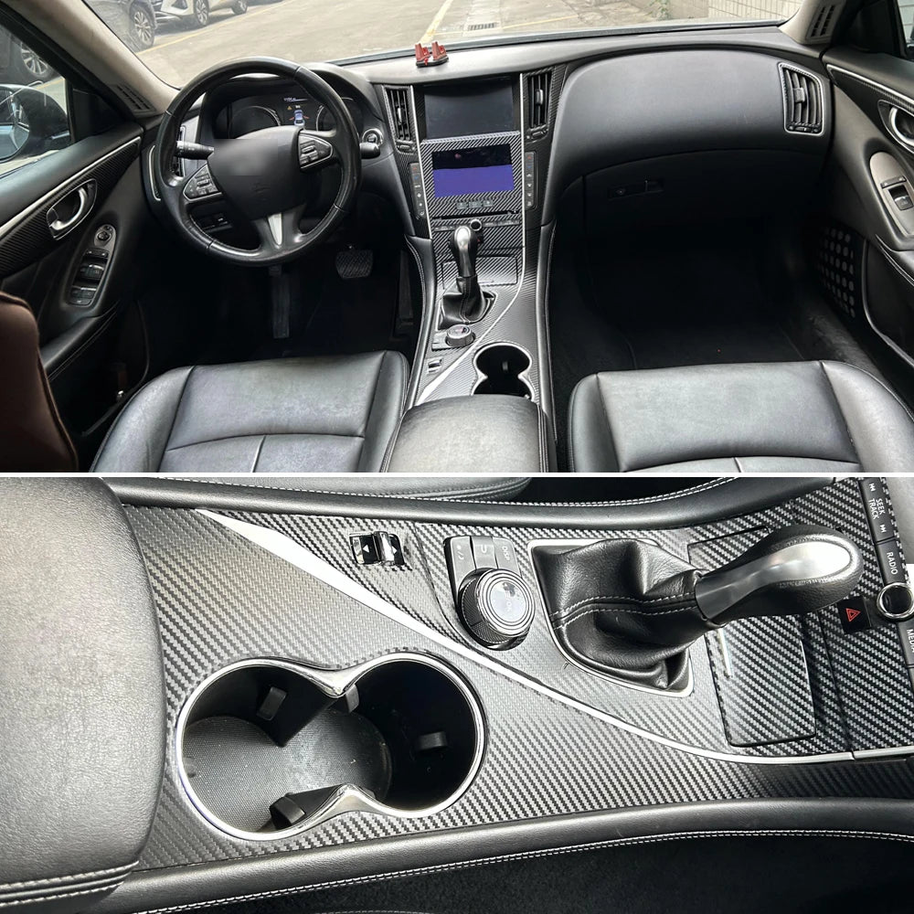 Carbon Fiber Interior Decal Sticker Set for Infiniti Q50 2015-2020 | Central Control Pan detail view