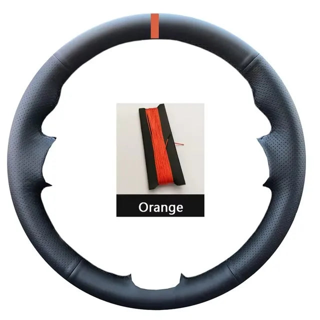 Black Leather Car Steering Wheel Braid Soft Leather Cover For Renault Clio 3 RS 2005 200 detail view