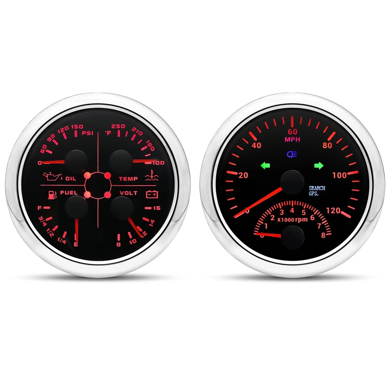 Dual Gauges Set 85MM GPS Speedometer Gauge 120kmh 200kmh & 4in 1 Fuel Level + Volt + Oil Press + Water Temp Meter For Marine Car