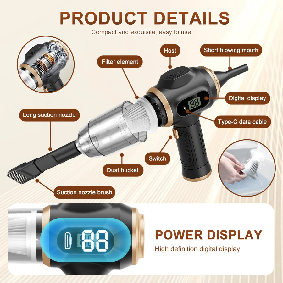ABS Wireless Car Vacuum Cleaner | High Power Handheld Vacuum for Car, Home, Sofa, and Of detail view