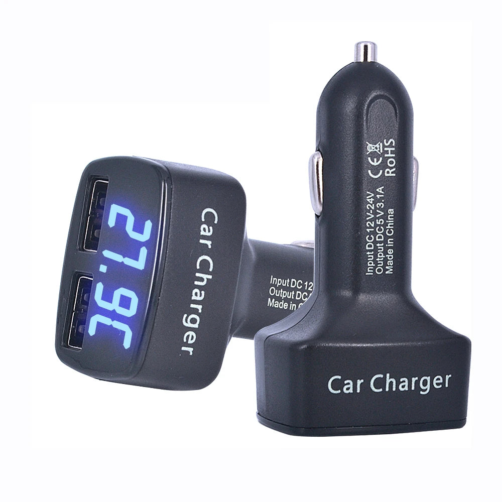 3.1A Dual USB LCD Display 4 in 1 Car Charger | Quick Charge with Temperature, Voltage, a detail view