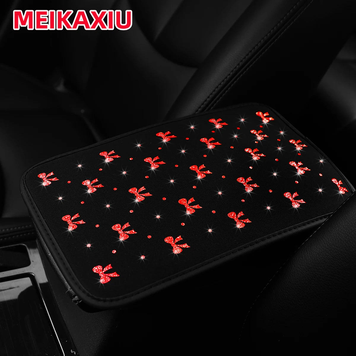 Blingbling Fabric Bow Tie Car Armrest Cover Pad Shiny Center Console Pad Women's Car Interior Accessory
