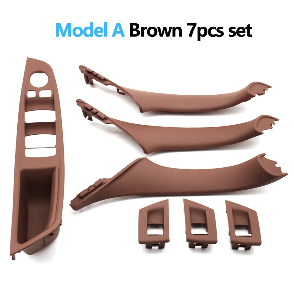 7pcs Set LHD Interior Armrest Door Pull Handle Panel Inside Trim Cover For BMW 5 Series detail view