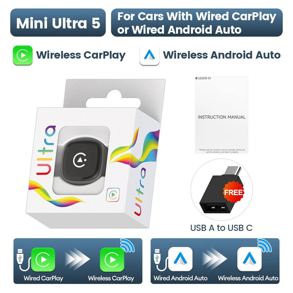 2026 Mini Ultra 4 Original 5.0 Wireless Android Auto CarPlay 2-In-1 Smart Car Box Wir alternate view