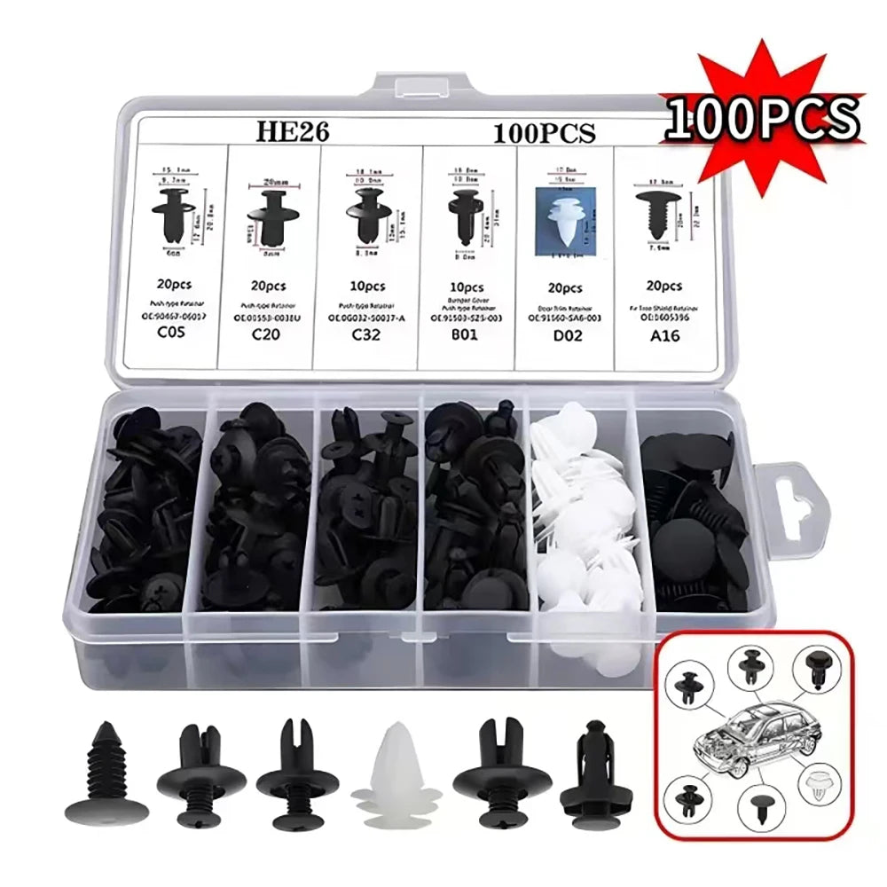 100pcs Auto Car Door Trim Panel Retainer Clips Fender Push Rivet Bumper Fastener Clips for Vehicle Body Panel Repair