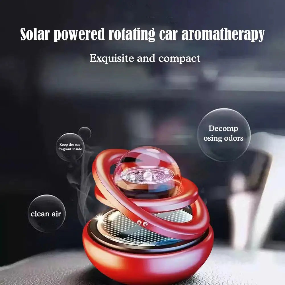 Car Air Freshener Solar Rotating Aromatherapy Star Ball Double Ring Suspended Ornament Diffuser Interior Decoration