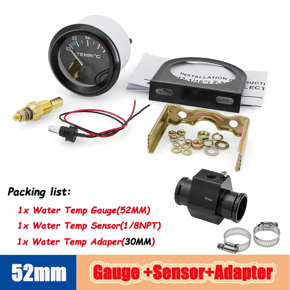 40-120 Celsius Car 52mm Water Temperature Gauge with Adaptor Joint Pipe | Racing 12V Rad detail view