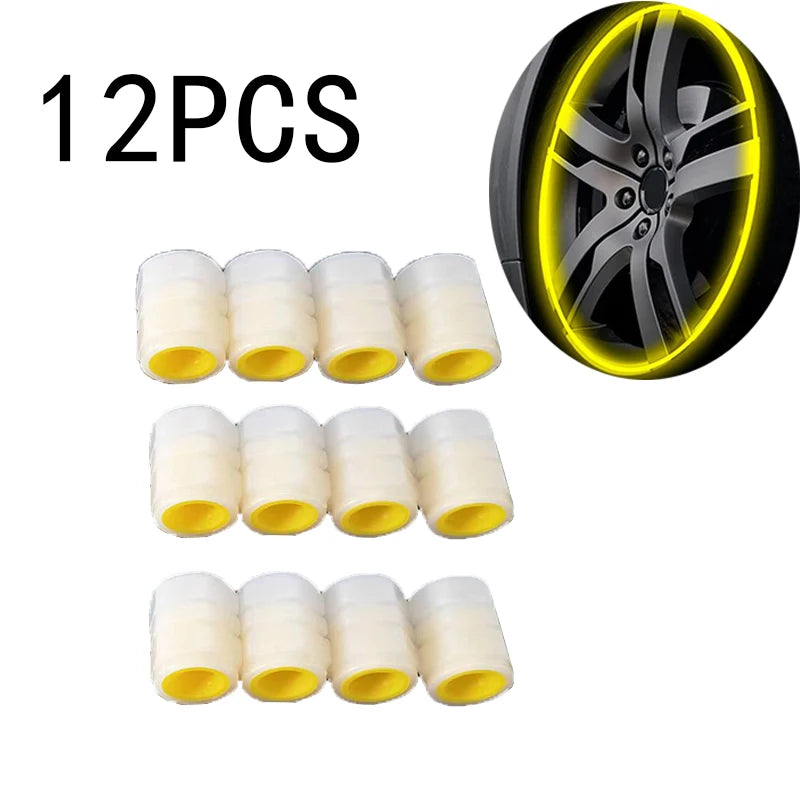 Fluorescent Yellow Glowing Tire Valve Caps | Night Safety Car Accessories detail view