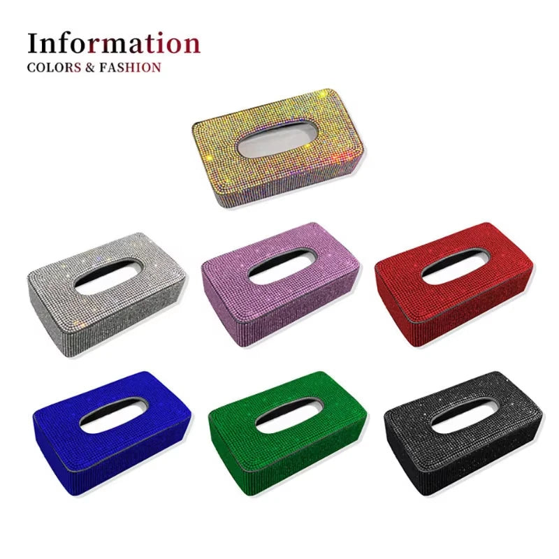 Rhinestone Genuine Leather Car Tissue Box Holder