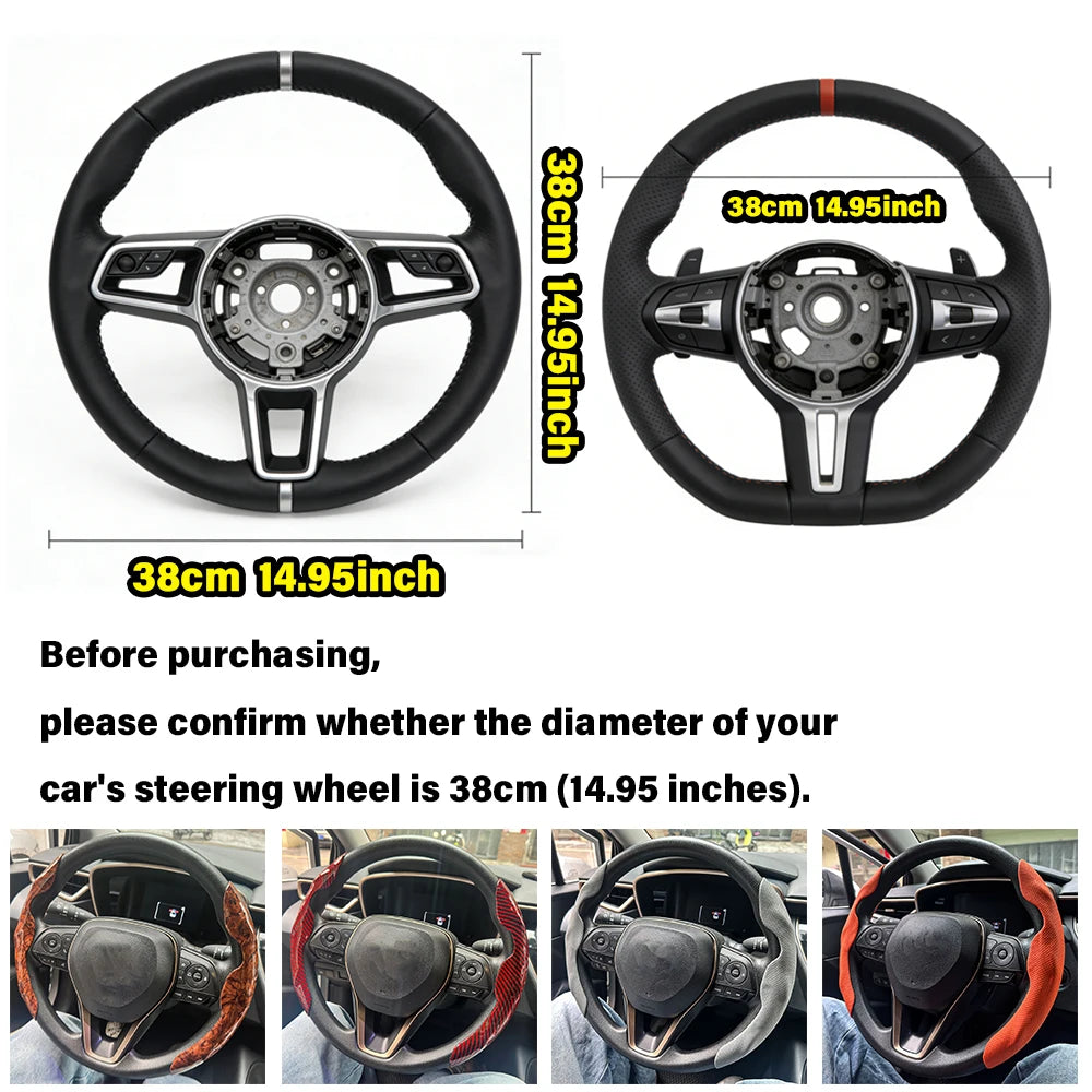 2PCS Universal Round Car Steering Wheel Cover Winter Fur Warm Carbon Fiber Leather An alternate view