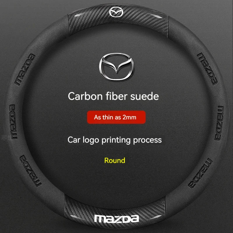 Mazda Carbon Fiber & Leather Steering Wheel Cover | Premium Interior Upgrade additional angle
