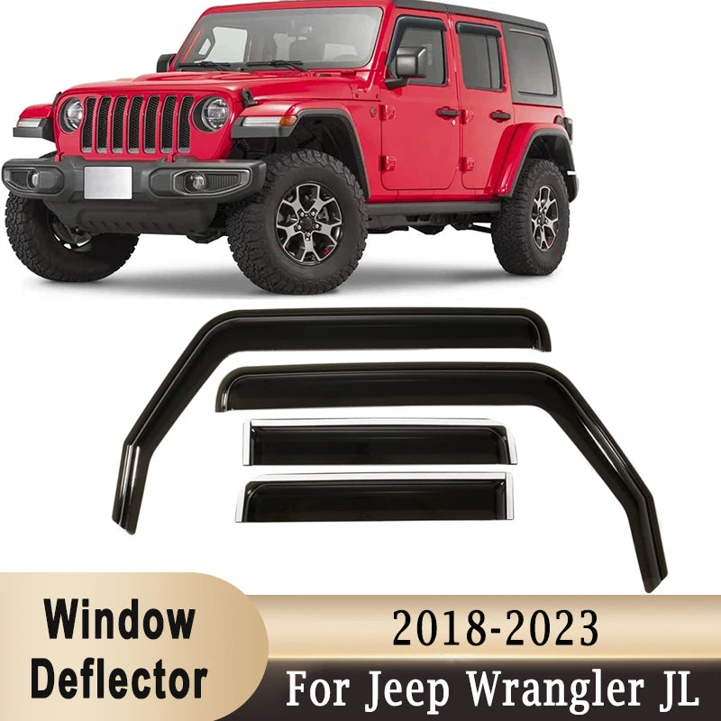 4Pcs Side Window Deflectors Rain Guards for Jeep Wrangler JL 2018-2023 | In-Channel Vent Visor Set
