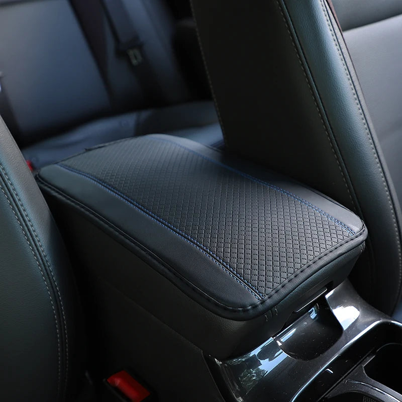 Color-Matched Double-Strand PU Leather Check-Pattern Embossed Car Armrest Pad Center Console Pad Car Decoration Item